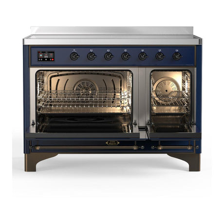 ILVE UMIB48QNR3MBB Majestic III 48 inch Induction Range with 6 Elements, 5.02 cu. ft. Total Oven Capacity (Solid Door, Midnight Blue, Burnished)