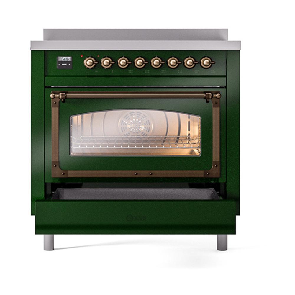 ILVE UNI366NMPEGB Nostalgie II Noblesse 36 inch Induction Range (Triple Glass Door, Emerald Green, Burnished)