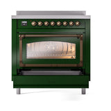 ILVE UNI366NMPEGB Nostalgie II Noblesse 36 inch Induction Range (Triple Glass Door, Emerald Green, Burnished)