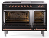 Nostalgie II 48 Inch Dual Fuel Natural Gas Freestanding Range in Glossy Black with Copper Trim