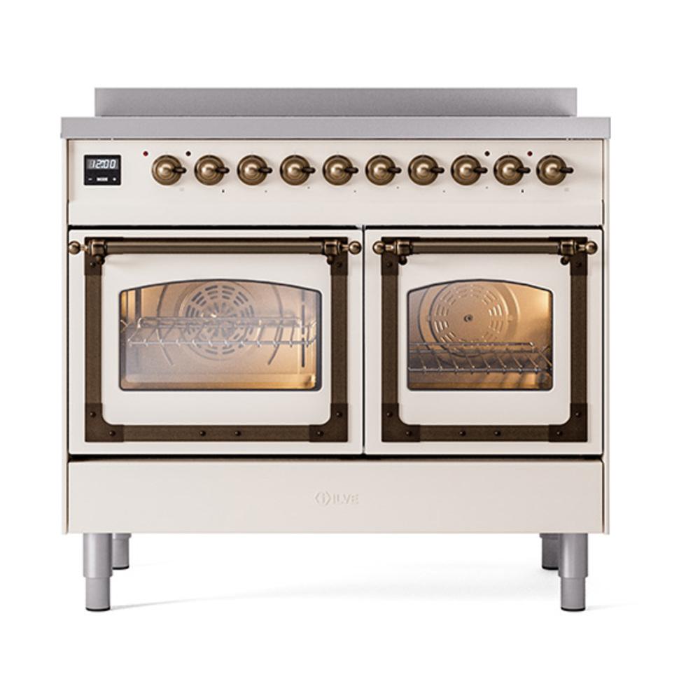 ILVE UNDI406NMPAWB Nostalgie II Noblesse 40 inch Induction Range (Triple Glass Door, Antique White, Burnished)