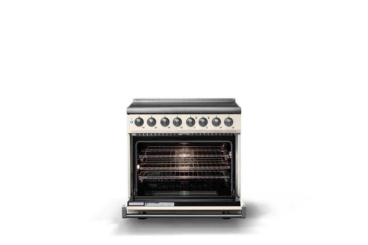 36"W. Induction Range (Finish: Pure White, Trim: Polished Chrome)