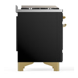 ILVE UM60FQNR3BKG Majestic III 60 inch Dual Fuel Range with 9 Burners and Griddle, Dual Function Burner up to 25,000 BTU (Natural Gas, Solid Door, Glossy Black, Brass)