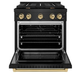 ZLINE Autograph Edition 30 in. 4.2 cu. ft. Paramount Dual Fuel Range with 4 Burner Gas Cooktop and Electric Convection Oven in Black Stainless Steel with Champagne Bronze Accents (SDRBZ-30-CB)