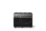 48"W. Open Burner Gas Range (Finish: Onyx, Trim: Brushed Brass, Fuel: Propane)