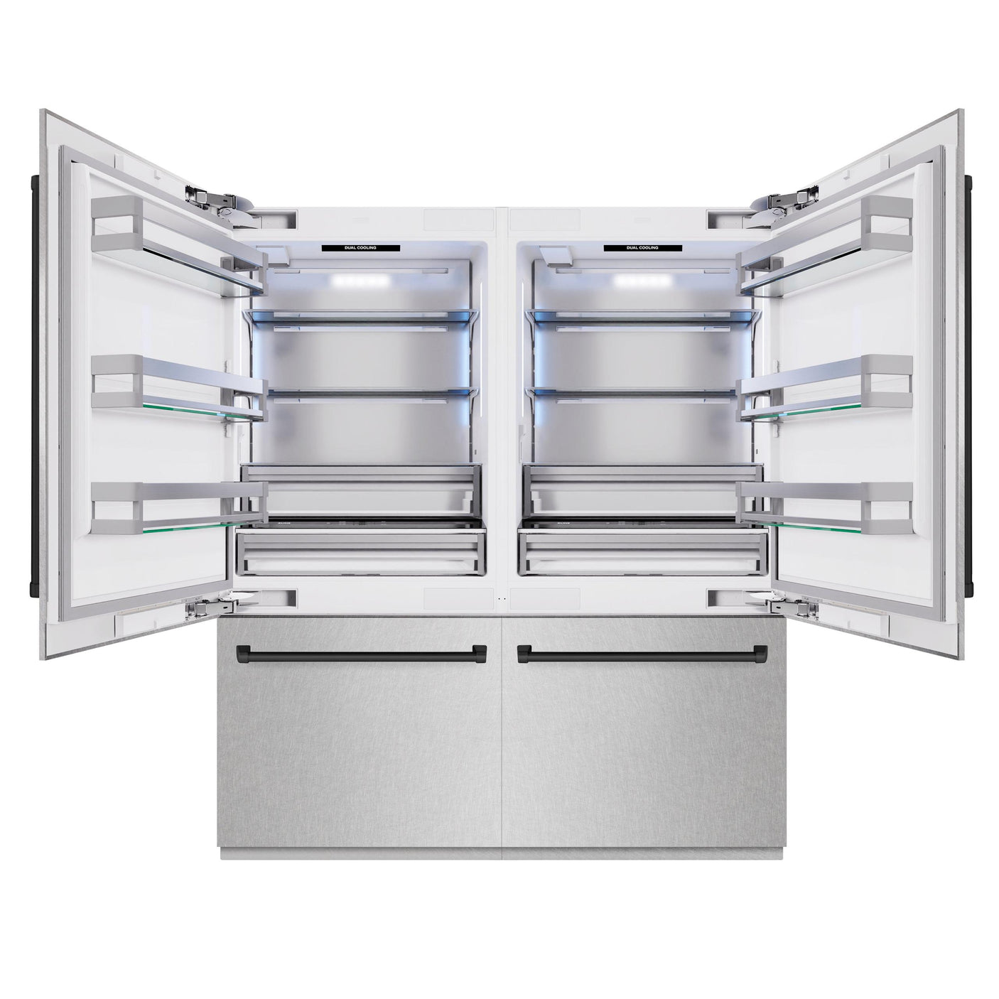 ZLINE Autograph Edition 72 in. 39.6 cu. ft. French Door Built-In Bottom Freezer Refrigerator with Water Dispensers and Ice Makers in DuraSnow' Stainless Steel and Matte Black Accents (RBITZ-SN-72-MB)