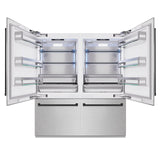 ZLINE Autograph Edition 72 in. 39.6 cu. ft. French Door Built-In Bottom Freezer Refrigerator with Water Dispensers and Ice Makers in DuraSnow' Stainless Steel and Matte Black Accents (RBITZ-SN-72-MB)
