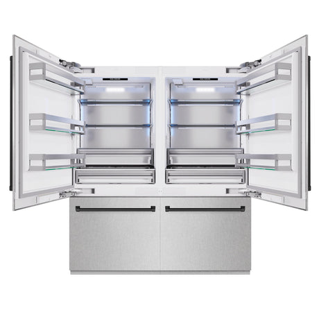 ZLINE Autograph Edition 72 in. 39.6 cu. ft. French Door Built-In Bottom Freezer Refrigerator with Water Dispensers and Ice Makers in DuraSnow' Stainless Steel and Matte Black Accents (RBITZ-SN-72-MB)