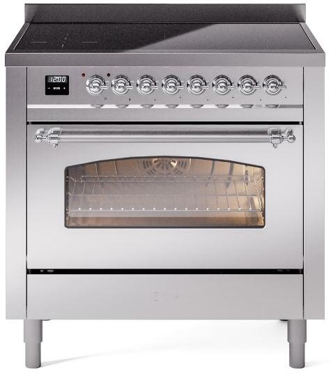 Nostalgie II 36 Inch Electric Freestanding Range in Stainless Steel with Chrome Trim