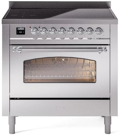 Nostalgie II 36 Inch Electric Freestanding Range in Stainless Steel with Chrome Trim