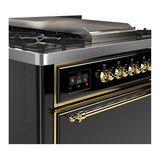 ILVE UM36FQNR3BKGLP Majestic III 36 inch Dual Fuel Range with 6 Black Brass Burners and Griddle, Dual Function Burner up to 25,000 BTU (Solid Door, Glossy Black, Brass, Liquid Propane)