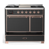 ILVE UMD40FQNR3MGP Majestic III 40 inch Dual Fuel Range with 6 Burners and Griddle, Dual Function Burner up to 25,000 BTU (Natural Gas, Solid Door, Graphite Matte, Copper)