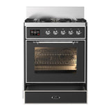 ILVE UM30NR3MGC Majestic III 30 inch Dual Fuel Range with 5 Black Brass Burners, Dual Function Burner up to 25,000 BTU (Natural Gas, Triple Glass Door, Graphite Matte, Chrome)