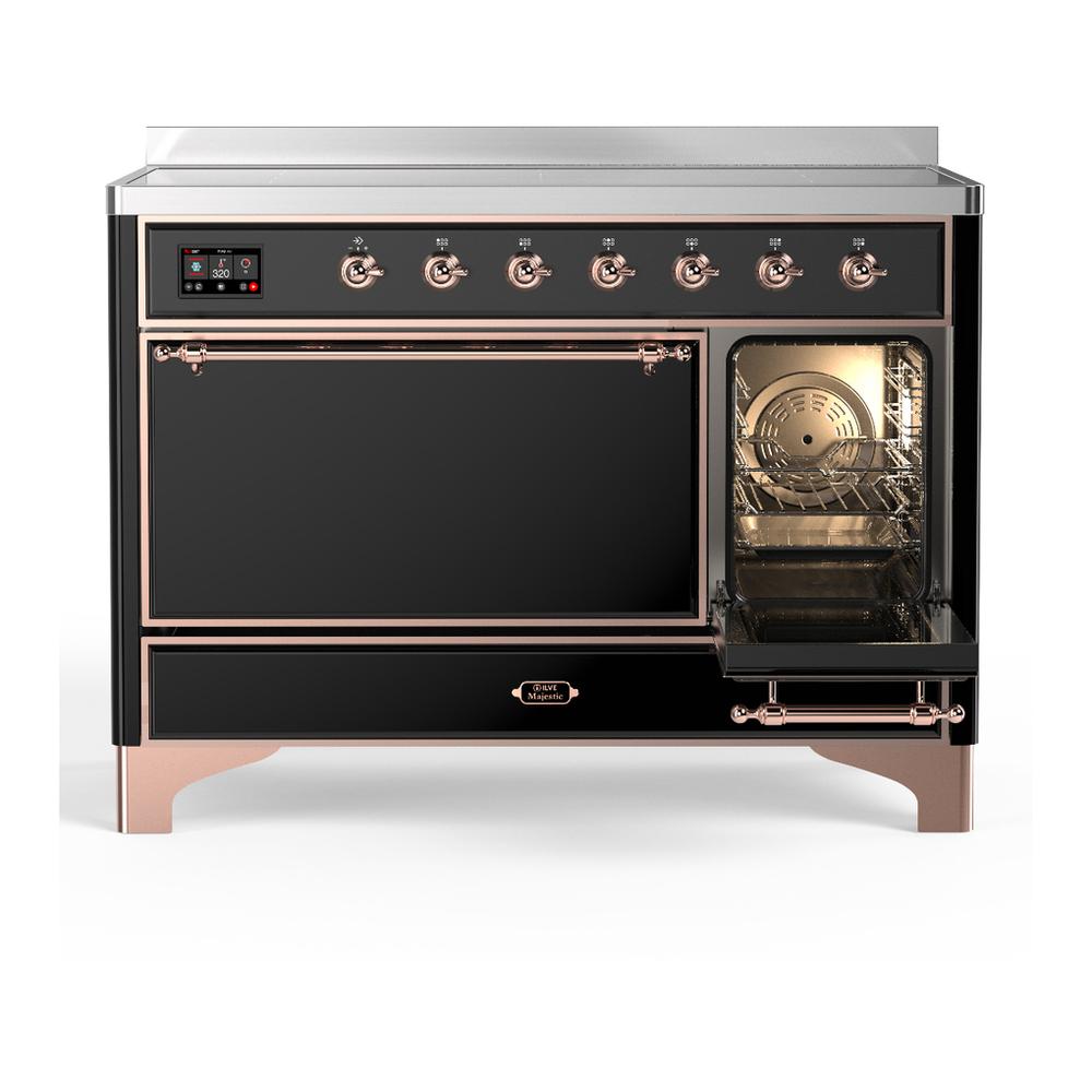 ILVE UMIB48QNR3BKP Majestic III 48 inch Induction Range with 6 Elements, 5.02 cu. ft. Total Oven Capacity (Solid Door, Glossy Black, Copper)
