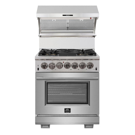 Forno Capriasca 30-Inch Freestanding Dual Fuel Range, 4 Burners, True Convection Oven