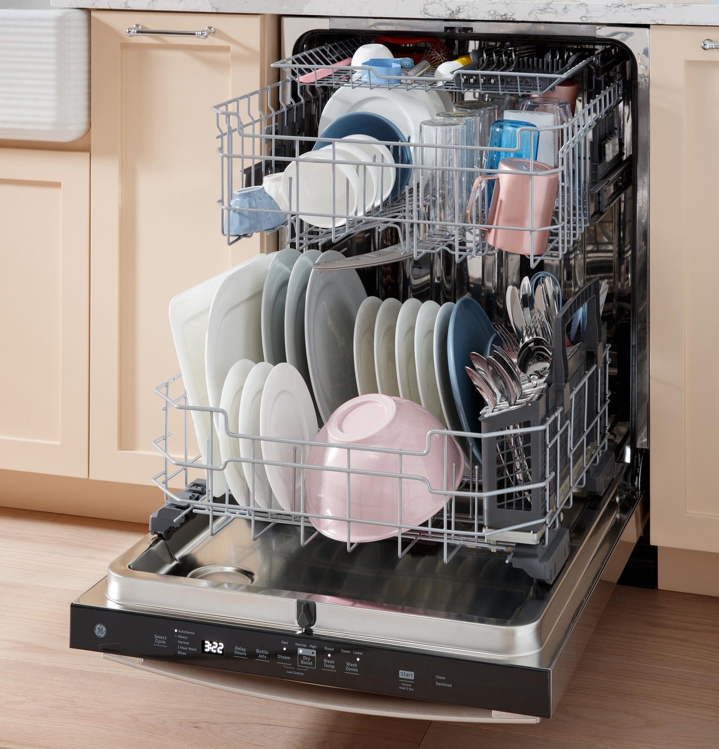 GE® ENERGY STAR® Top Control with Stainless Steel Interior Dishwasher with Sanitize Cycle