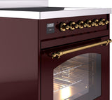 Nostalgie II 30 Inch Electric Freestanding Range in Burgundy with Brass Trim