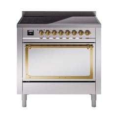 ILVE UNI366QNMPSSG Nostalgie II Noblesse 36 inch Induction Range (Solid Door, Stainless Steel, Brass)