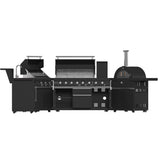 Forno All Aperto 99,600 BTU Outdoor Kitchen, 5 Burners, Infrared Burners, Side Burner, Black Sintered Stone Countertops, Gas Pizza Oven, Sink Module, Bar & Beverage Center