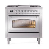 ILVE UN36FNMPSSCLP Nostalgie II Noblesse 36 inch Dual Fuel Range (Liquid Propane, Triple Glass Door, Stainless Steel, Chrome)