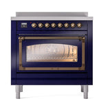ILVE UNI366NMPMBB Nostalgie II Noblesse 36 inch Induction Range (Triple Glass Door, Midnight Blue, Burnished)