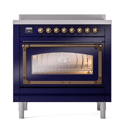 ILVE UNI366NMPMBB Nostalgie II Noblesse 36 inch Induction Range (Triple Glass Door, Midnight Blue, Burnished)