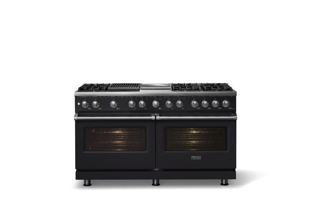 60"W.Dual Fuel Range (Finish: Onyx, Trim: Polished Chrome, Fuel: Natural Gas)