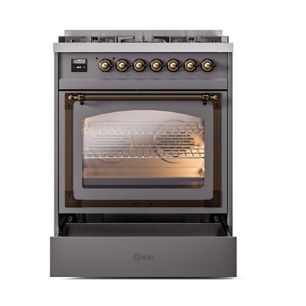 ILVE UN30NMPMGB Nostalgie II Noblesse 30 inch Dual Fuel Range (Natural Gas, Triple Glass Door, Graphite Matte, Burnished)
