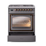 ILVE UN30NMPMGB Nostalgie II Noblesse 30 inch Dual Fuel Range (Natural Gas, Triple Glass Door, Graphite Matte, Burnished)