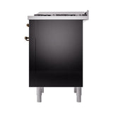 ILVE UN36FQNMPBKBLP Nostalgie II Noblesse 36 inch Dual Fuel Range (Liquid Propane, Solid Door, Glossy Black, Burnished)