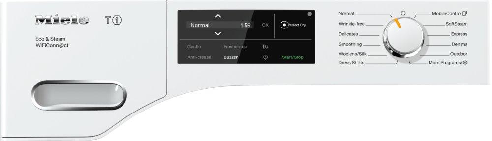 TWI 180 WP Eco & Steam WiFiConn@ct - T1 Heat-pump tumble dryer with Miele@home and SteamFinish for smart laundry care.