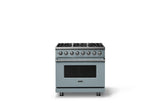 36"W. Dual Fuel Range (Burner: 6b, Finish: November Sky, Trim: Polished Chrome, Fuel: Natural Gas)