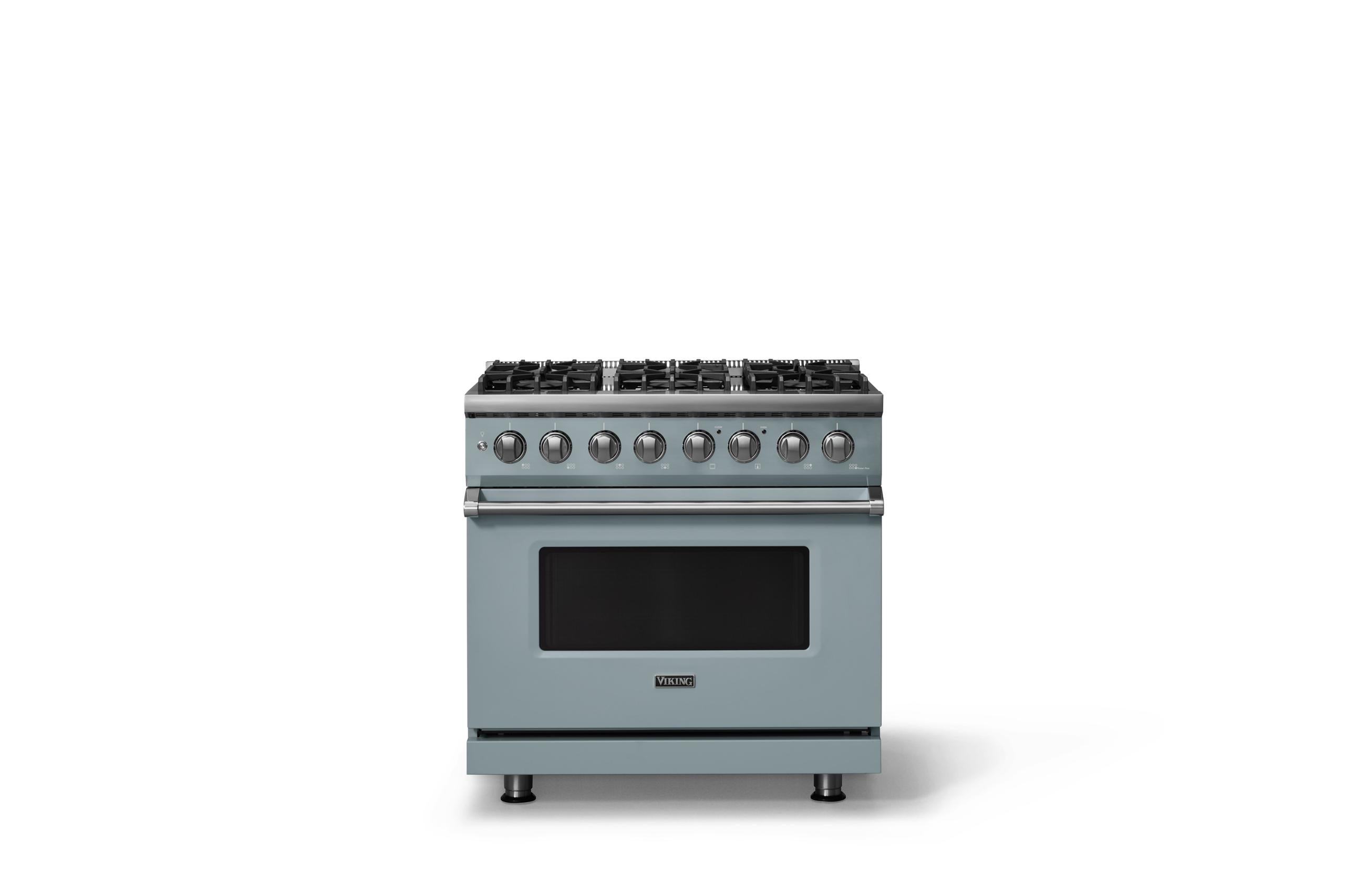 36"W. Dual Fuel Range (Burner: 6b, Finish: November Sky, Trim: Polished Chrome, Fuel: Propane)