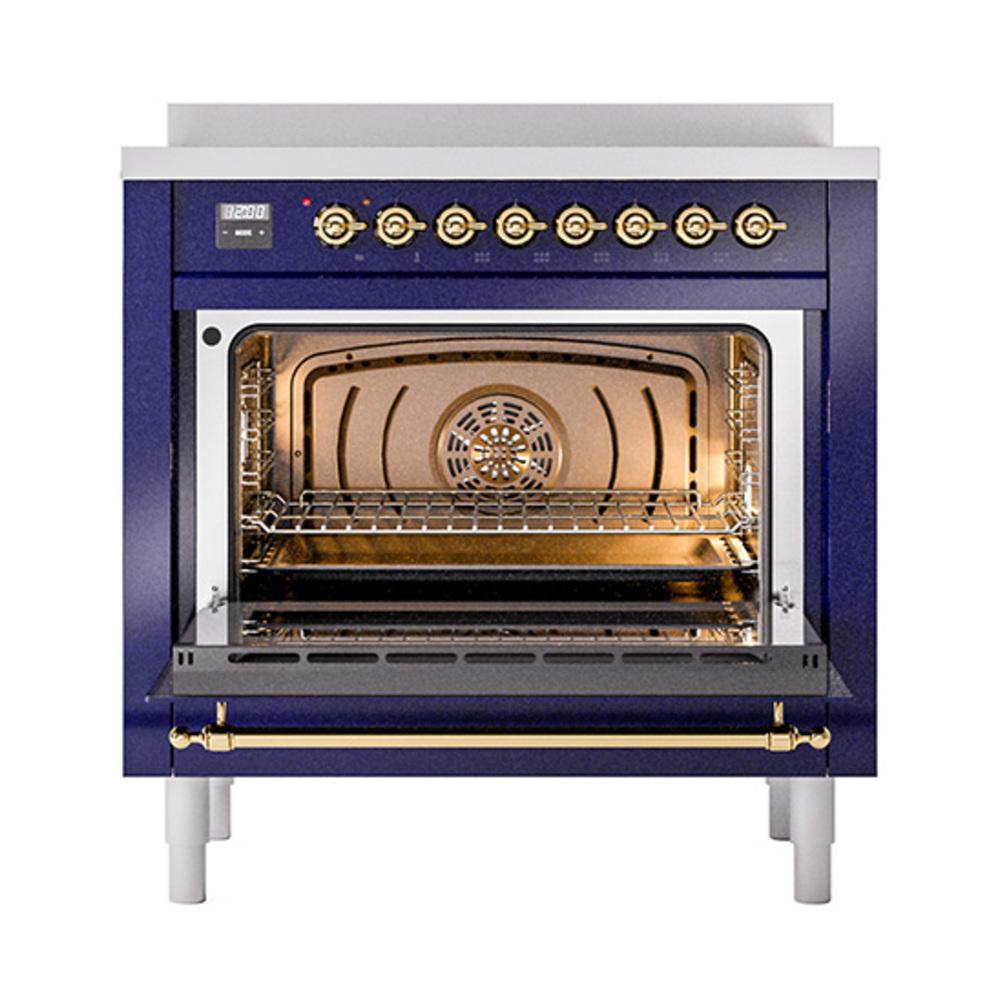 ILVE UNI366NMPMBG Nostalgie II Noblesse 36 inch Induction Range (Triple Glass Door, Midnight Blue, Brass)