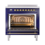 ILVE UNI366NMPMBG Nostalgie II Noblesse 36 inch Induction Range (Triple Glass Door, Midnight Blue, Brass)