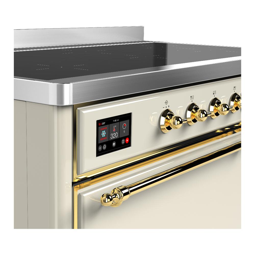 ILVE UMIB48QNR3AWG Majestic III 48 inch Induction Range with 6 Elements, 5.02 cu. ft. Total Oven Capacity (Solid Door, Antique White, Brass)
