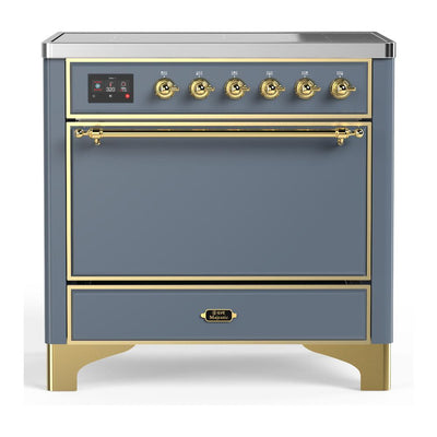 ILVE UMIB36QNR3BGG Majestic III 36 inch Induction Range with 6 Elements, 3.5 cu. ft. Total Oven Capacity (Solid Door, Blue Grey, Brass)