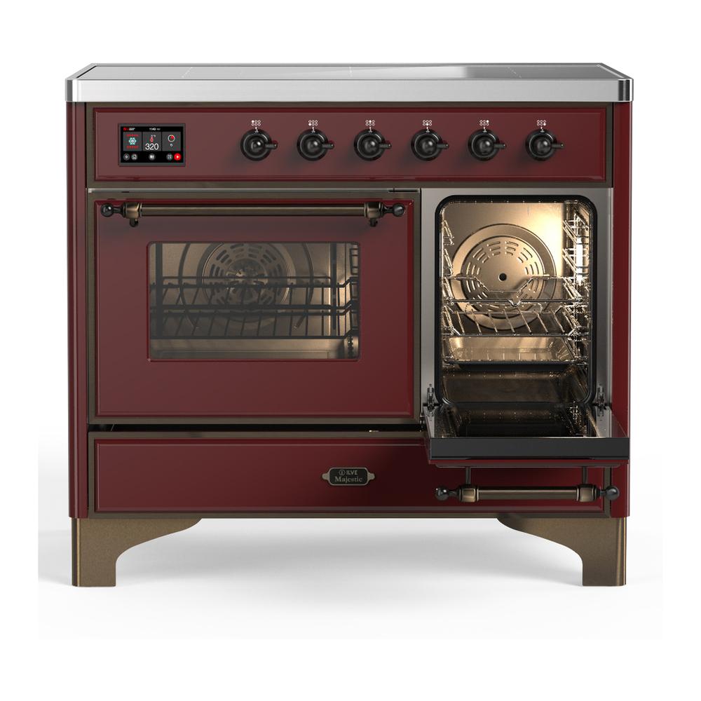 ILVE UMDIB40NR3BUB Majestic III 40 inch Induction Range with 6 Elements, 3.82 cu. ft. Total Oven Capacity (Triple Glass Door, Burgundy, Burnished)