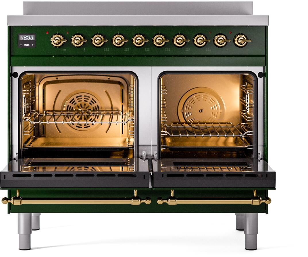 Nostalgie II 40 Inch Electric Freestanding Range in Emerald Green with Brass Trim