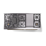 ILVE UN60FNMPWHGLP Nostalgie II Noblesse 60 inch Dual Fuel Range (9 Sealed Burners + Griddle, Liquid Propane, Triple Glass Door, White, Brass)