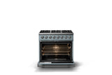 36"W. Dual Fuel Range (Burner: 6b, Finish: November Sky, Trim: Polished Chrome, Fuel: Natural Gas)