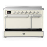 ILVE UMIB48QNR3AWC Majestic III 48 inch Induction Range with 6 Elements, 5.02 cu. ft. Total Oven Capacity (Solid Door, Antique White, Chrome)