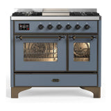 ILVE UMD40FNR3BGBLP Majestic III 40 inch Dual Fuel Range with 6 Burners and Griddle, Dual Function Burner up to 25,000 BTU (Liquid Propane, Triple Glass Door, Blue Grey, Burnished)