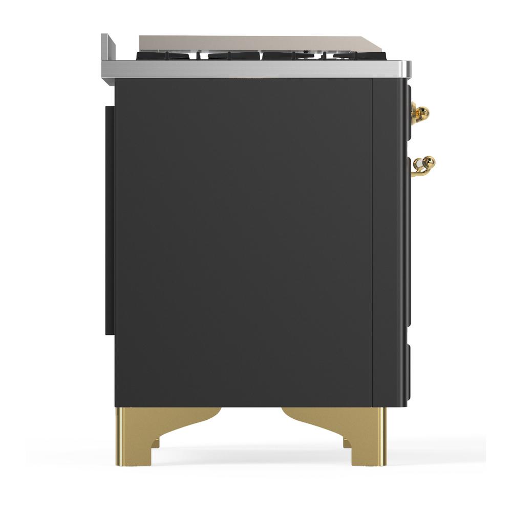 ILVE UM60FQNR3MGGLP Majestic III 60 inch Dual Fuel Range with 9 Burners and Griddle, Dual Function Burner up to 25,000 BTU (Liquid Propane, Solid Door, Graphite Matte, Brass)