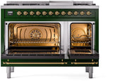Nostalgie II 48 Inch Dual Fuel Liquid Propane Freestanding Range in Emerald Green with Brass Trim
