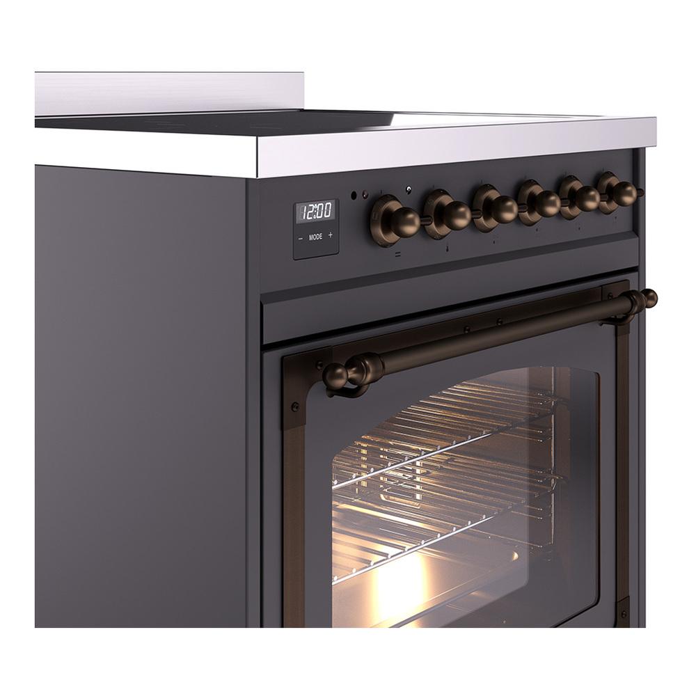 ILVE UNI304NMPMGB Nostalgie II Noblesse 30 inch Induction Range (Triple Glass Door, Graphite Matte, Burnished)