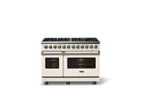 48"W. Dual Fuel Range (Burner: 8b, Finish: Pure White, Trim: Brushed Brass, Fuel: Natural Gas)