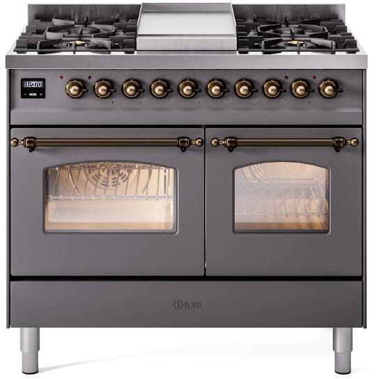 Nostalgie II 40 Inch Dual Fuel Liquid Propane Freestanding Range in Matte Graphite with Bronze Trim