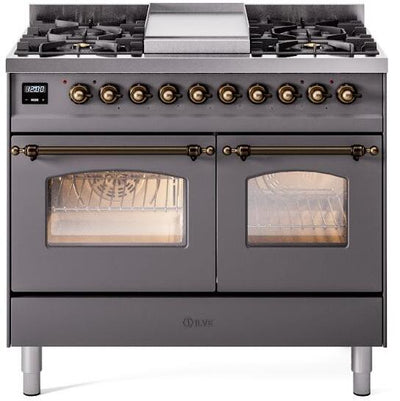 Nostalgie II 40 Inch Dual Fuel Liquid Propane Freestanding Range in Matte Graphite with Bronze Trim