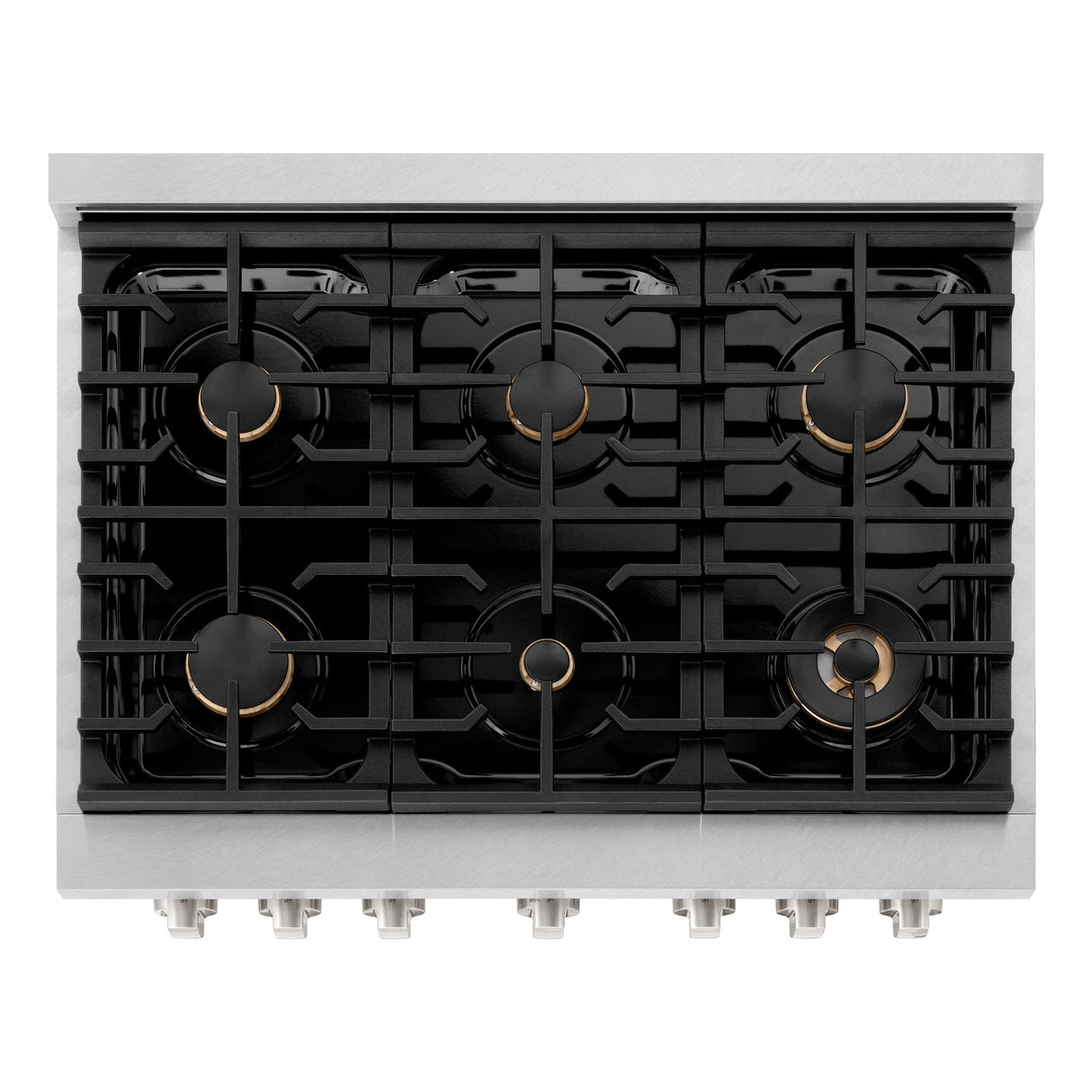ZLINE 36 in. 5.2 cu. ft. Gas Range with Convection Gas Oven in DuraSnow' Stainless Steel with 6 Brass Burners (SGRS-BR-36)